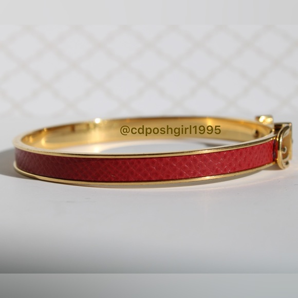 Hermès Ceinture red bracelet lizard leather gold plated bangle jonc authentic - Picture 7 of 16